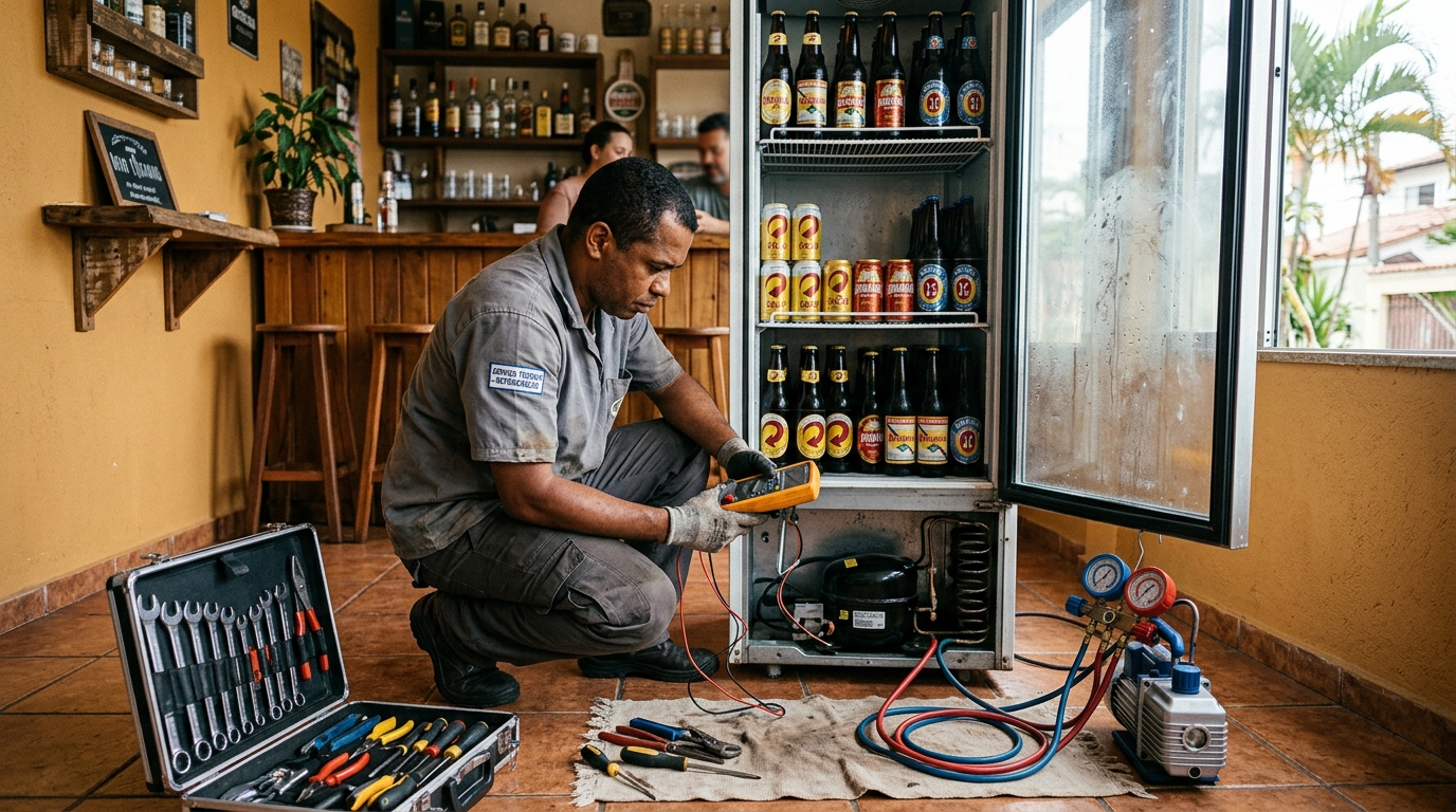 Troca de termostato de cervejeira em atendimento técnico em Cuiabá‑MT